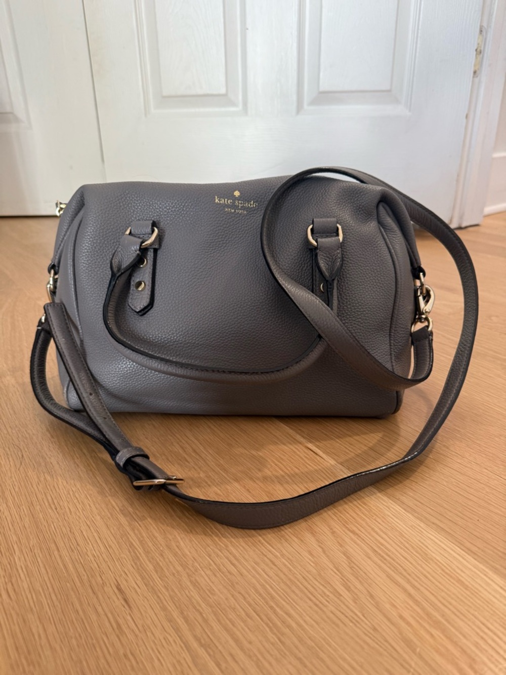 kate spade Gray Pebbled Leather Satchel with Crossbody Strap